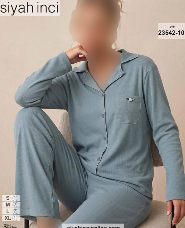 بلوز و شلوار جلو دکمه ای siyah inci کد 10-23542 بلوز و شلوار جلو دکمه ای siyah inci کد 10-23542