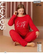بلوز شلوار سایز بزرگ زنانه رنگ قرمز کد 67126
