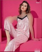 تاب و شلوار ساتن زنانه کد1-9524 طرح خال خالی