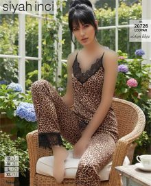 تاپ وشلوار سایز نرمال سیاه اینجه کد 20726(پلنگی)