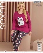 ست راحتی سایز بزرگ زنانه طرح سگ عینکی کد 67069