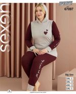 ست راحتی سایز بزرگ زنانه کلاه دار و اسلش کد 67097